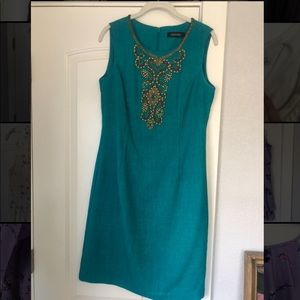 Ellen Tracy dress, size 8, teal with gold accents, never been worn